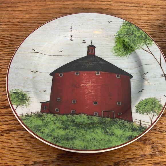 Vintage Warren Kimble Collection "Barns" Salad Plates By Sakura set of 2 - Picture 3 of 5